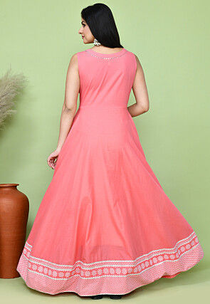 Digital Printed Cotton Gown in Peach