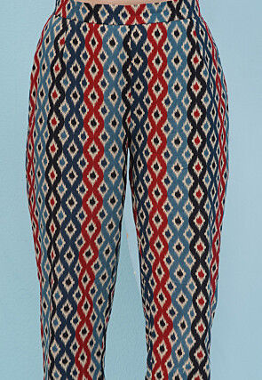 Digital Printed Cotton High Low Kurta Set in Multicolor