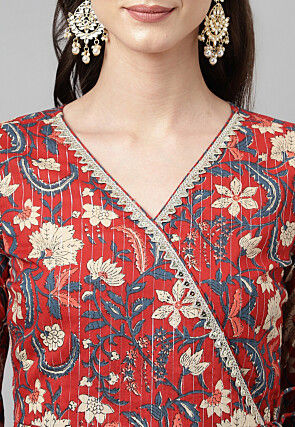 Digital Printed Cotton Jacquard Aline Suit in Maroon