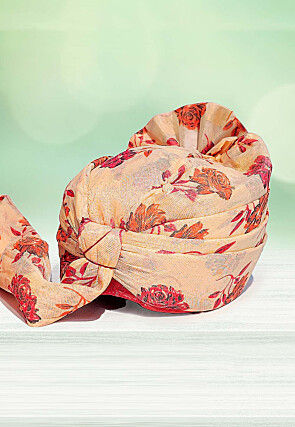 Digital Printed Cotton Kids Turban in Beige