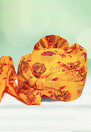 Digital Printed Cotton Kids Turban in Mustard