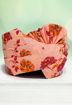 Digital Printed Cotton Kids Turban in Peach