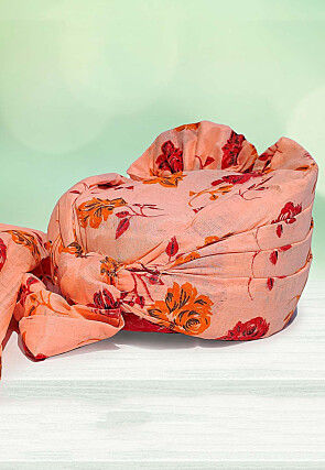 Digital Printed Cotton Kids Turban in Peach