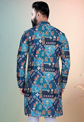 Digital Printed Cotton Kurta in Blue