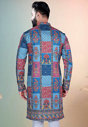 Digital Printed Cotton Kurta in Blue
