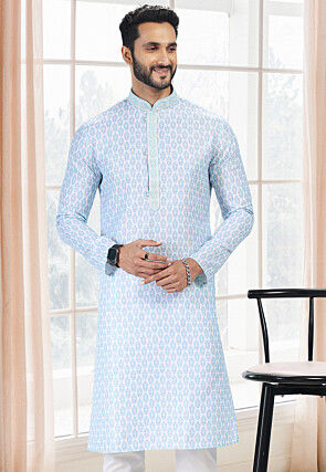 Digital Printed Cotton Kurta in Blue