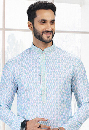 Digital Printed Cotton Kurta in Blue
