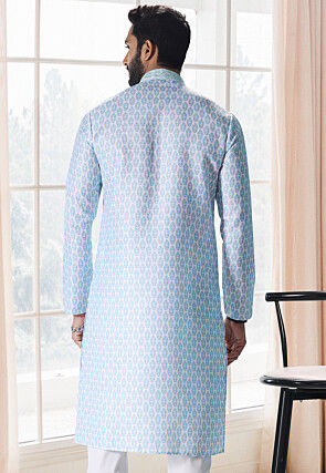 Digital Printed Cotton Kurta in Blue