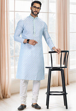Digital Printed Cotton Kurta in Blue