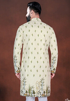 Digital Printed Cotton Kurta in Cream
