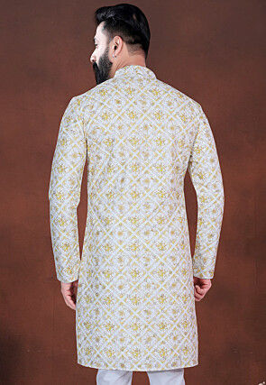Digital Printed Cotton Kurta in Cream