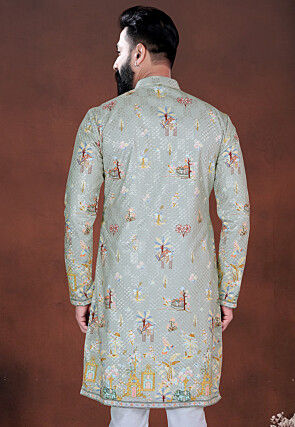 Digital Printed Cotton Kurta in Dusty Green
