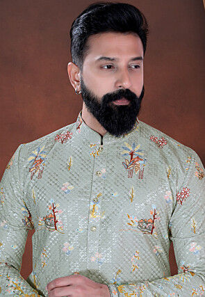 Digital Printed Cotton Kurta in Dusty Green