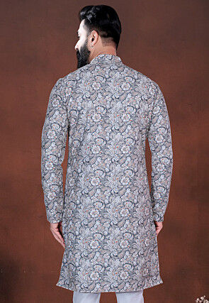 Digital Printed Cotton Kurta in Grey