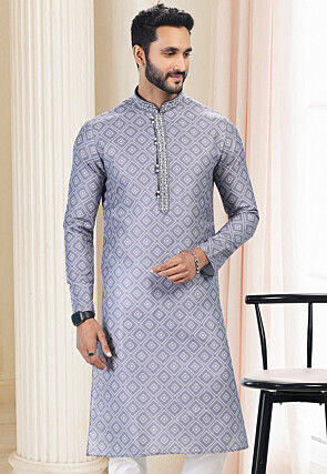 Digital Printed Cotton Kurta in Grey