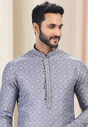 Digital Printed Cotton Kurta in Grey
