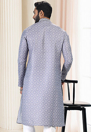 Digital Printed Cotton Kurta in Grey