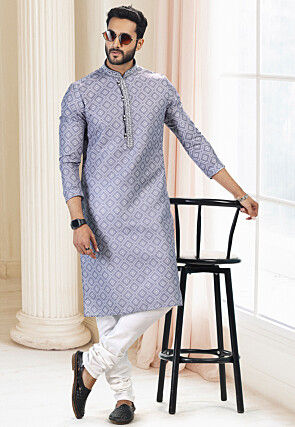 Digital Printed Cotton Kurta in Grey