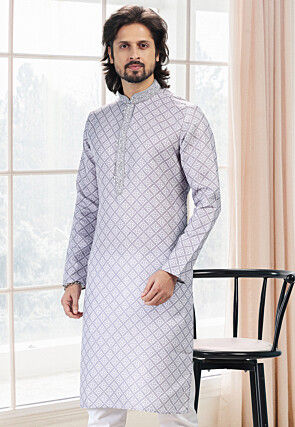 Digital Printed Cotton Kurta in Grey