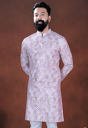 Digital Printed Cotton Kurta in Light Purple