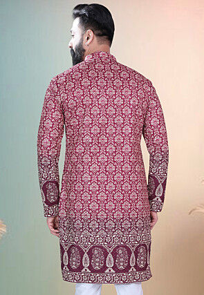 Digital Printed Cotton Kurta in Maroon
