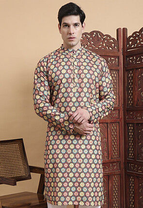 Digital Printed Cotton Kurta in Multicolor