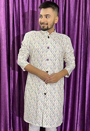 Digital Printed Cotton Kurta in Multicolor