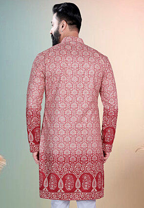 Digital Printed Cotton Kurta in Old Rose