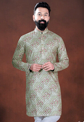 Digital Printed Cotton Kurta in Pastel Green