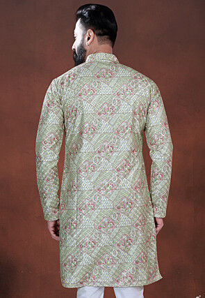 Digital Printed Cotton Kurta in Pastel Green