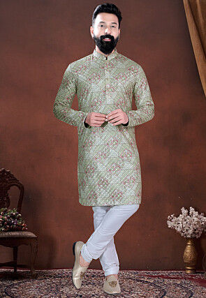 Digital Printed Cotton Kurta in Pastel Green