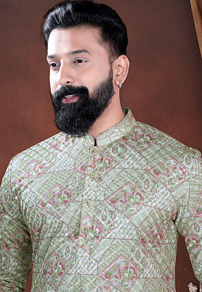 Digital Printed Cotton Kurta in Pastel Green