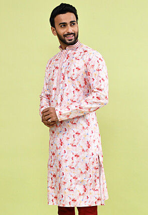 Digital Printed Cotton Kurta in Pink