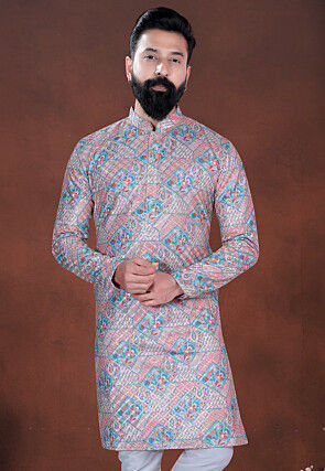 Digital Printed Cotton Kurta in Pink