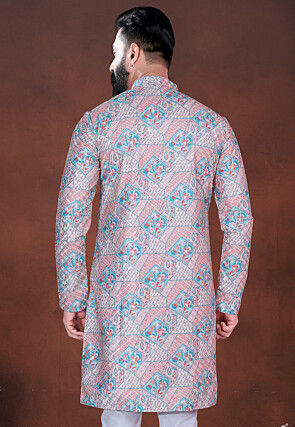 Digital Printed Cotton Kurta in Pink