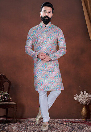 Digital Printed Cotton Kurta in Pink