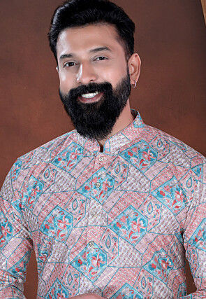 Digital Printed Cotton Kurta in Pink