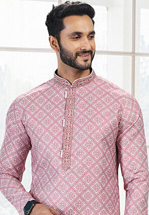 Digital Printed Cotton Kurta in Pink