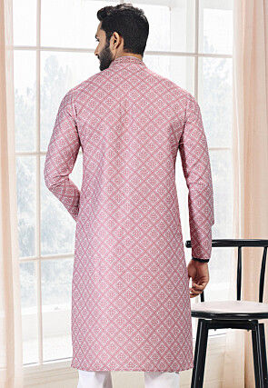 Digital Printed Cotton Kurta in Pink