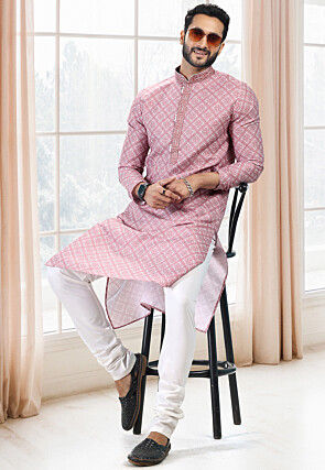 Digital Printed Cotton Kurta in Pink