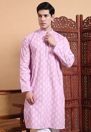 Digital Printed Cotton Kurta in Pink