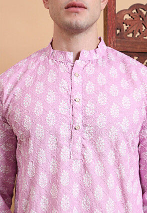 Digital Printed Cotton Kurta in Pink