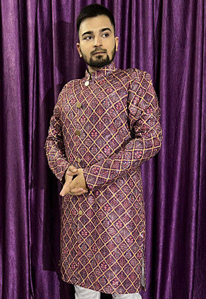 Digital Printed Cotton Kurta in Purple