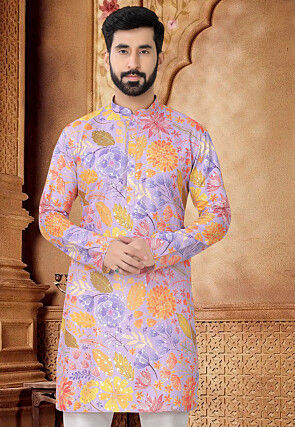 Digital Printed Cotton Kurta in Purple