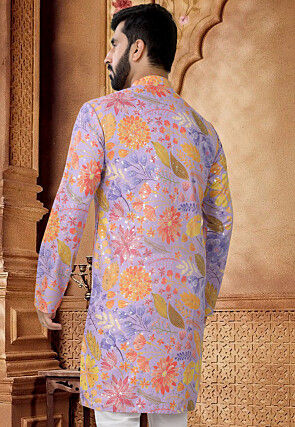 Digital Printed Cotton Kurta in Purple