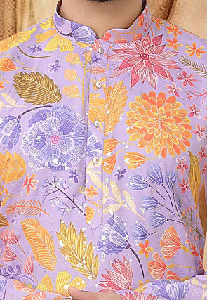 Digital Printed Cotton Kurta in Purple