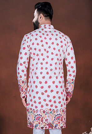 Digital Printed Cotton Kurta in White