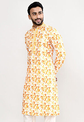 Digital Printed Cotton Kurta in Yellow