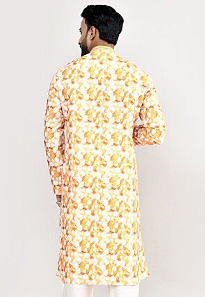Digital Printed Cotton Kurta in Yellow