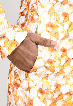 Digital Printed Cotton Kurta in Yellow